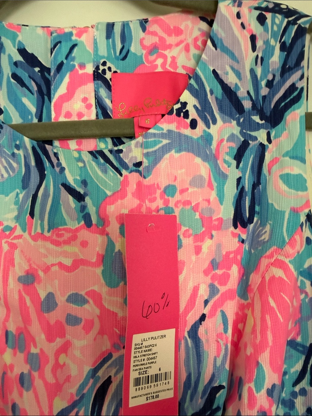 Sleeveless Pink & Blue Floral Shift Dress - Picture 2 of 4